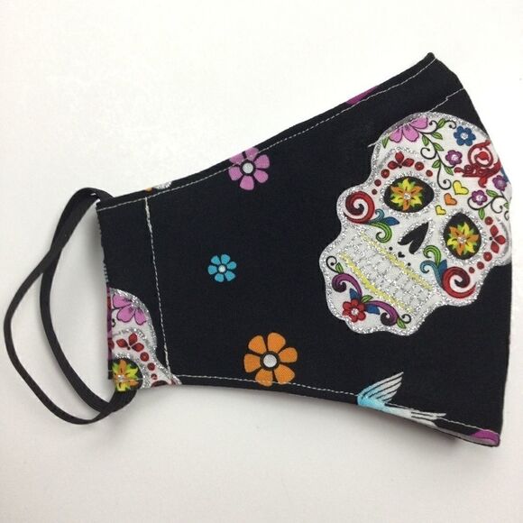 2/$15 - Sugar Skulls Mask, Face Mask, Black Sugar Skulls, Filti Filter - Picture 2 of 15